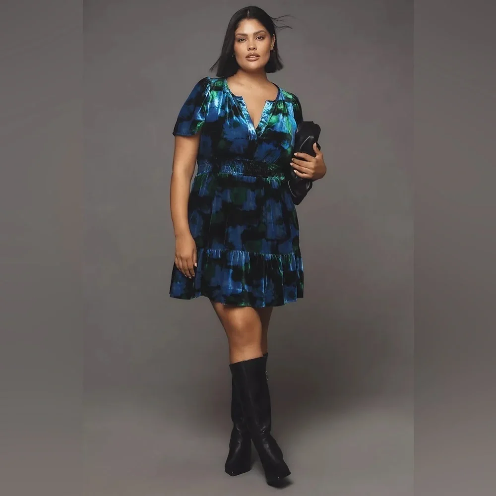 NWT! Anthropologie Maeve Somerset Velvet Mini Dress - Size XXS 🥐 - Picture 4 of 10